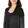 Cable Stitch Women’s Ombre Ribbed Long Cardigan - Striped Color Blocked Open Front Long Sleeve Knit Sweater Coat(Black/Grey)