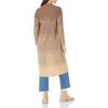 Cable Stitch Women’s Ombre Ribbed Long Cardigan - Striped Color Blocked Open Front Long Sleeve Knit Sweater Coat(Brown/Tan)