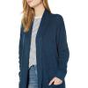 Cable Stitch Women’s Open Placket Long Cardigan – Open Front Long Sleeve Sweater Coat with Pockets(Heather Blue)
