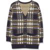 Cable Stitch Women’s Oversized Button Front Leopard Plaid Print Sweater Cardigan with Pockets - V-Neck Jacquard Coatigan(Multi Navy)