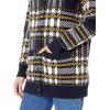 Cable Stitch Women’s Oversized Button Front Leopard Plaid Print Sweater Cardigan with Pockets - V-Neck Jacquard Coatigan(Multi Navy)