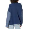 Cable Stitch Women’s Oversized Colorblock Sweater – Mock Neck Rib-Knit Drop Shoulder Long Sleeve Pullover Top(Grey / Steel Blue / Denim)