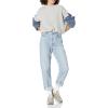 Cable Stitch Women’s Oversized Colorblock Sweater – Mock Neck Rib-Knit Drop Shoulder Long Sleeve Pullover Top(Grey / Steel Blue / Denim)