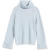 Cable Stitch Women’s Oversized Rib-Cuffed Wide Sleeve Turtleneck Sweater – Long Sleeve Drop Shoulder Pullover Top(Light Blue)