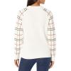 Cable Stitch Women’s Plaid Jacquard Sweater – Crewneck Raglan Long Sleeve Check Cotton Blend Ribbed Pullover Top(Multi Ivory)