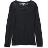 Cable Stitch Women’s Pointelle Inset Sweater – Long Sleeve Crewneck Lace Crochet Knit Pullover Top(Black)