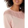 Cable Stitch Women’s Pointelle Inset Sweater – Long Sleeve Crewneck Lace Crochet Knit Pullover Top(Dusty Pink)