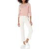 Cable Stitch Women’s Pointelle Inset Sweater – Long Sleeve Crewneck Lace Crochet Knit Pullover Top(Dusty Pink)