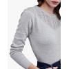 Cable Stitch Women’s Pointelle Inset Sweater – Long Sleeve Crewneck Lace Crochet Knit Pullover Top(Heather Grey)