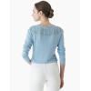 Cable Stitch Women’s Pointelle Inset Sweater – Long Sleeve Crewneck Lace Crochet Knit Pullover Top(Light Blue)