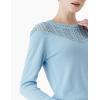 Cable Stitch Women’s Pointelle Inset Sweater – Long Sleeve Crewneck Lace Crochet Knit Pullover Top(Light Blue)