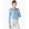 Cable Stitch Women’s Pointelle Inset Sweater – Long Sleeve Crewneck Lace Crochet Knit Pullover Top(Light Blue)