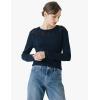 Cable Stitch Women’s Pointelle Inset Sweater – Long Sleeve Crewneck Lace Crochet Knit Pullover Top(Navy)
