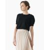 Cable Stitch Women’s Pointelle Short Sleeve Crewneck Sweater Top – Lightweight Puff Sleeve Pullover(Black)
