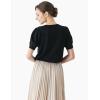 Cable Stitch Women’s Pointelle Short Sleeve Crewneck Sweater Top – Lightweight Puff Sleeve Pullover(Black)