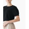 Cable Stitch Women’s Pointelle Short Sleeve Crewneck Sweater Top – Lightweight Puff Sleeve Pullover(Black)