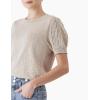 Cable Stitch Women’s Pointelle Short Sleeve Crewneck Sweater Top – Lightweight Puff Sleeve Pullover(Khaki)