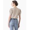 Cable Stitch Women’s Pointelle Short Sleeve Crewneck Sweater Top – Lightweight Puff Sleeve Pullover(Khaki)