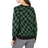 Cable Stitch Women’s Polka Dot/Checkered Pattern Sweater – Raglan Long Sleeve Crewneck Pullover Top(Black/Green)