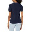 Cable Stitch Women’s Polo Neck Short Sleeve Sweater Top – V-Neck Solid Color Textured Knit Pullover(Navy)