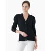 Cable Stitch Women’s Puff Sleeve Lightweight Cardigan – V-Neck Long Sleeve Button Front Solid Color Sweater(Black)