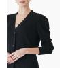 Cable Stitch Women’s Puff Sleeve Lightweight Cardigan – V-Neck Long Sleeve Button Front Solid Color Sweater(Black)