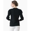 Cable Stitch Women’s Puff Sleeve Lightweight Cardigan – V-Neck Long Sleeve Button Front Solid Color Sweater(Black)