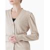 Cable Stitch Women’s Puff Sleeve Lightweight Cardigan – V-Neck Long Sleeve Button Front Solid Color Sweater(Khaki)
