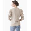 Cable Stitch Women’s Puff Sleeve Lightweight Cardigan – V-Neck Long Sleeve Button Front Solid Color Sweater(Khaki)