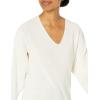 Cable Stitch Women’s Puff Sleeve V-Neck Sweater – Lightweight Pleated Blouson Long Sleeve Pullover Top(Birch White)