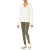 Cable Stitch Women’s Puff Sleeve V-Neck Sweater – Lightweight Pleated Blouson Long Sleeve Pullover Top(Birch White)