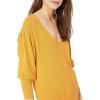 Cable Stitch Women’s Puff Sleeve V-Neck Sweater – Lightweight Pleated Blouson Long Sleeve Pullover Top(Marigold)