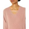 Cable Stitch Women’s Puff Sleeve V-Neck Sweater – Lightweight Pleated Blouson Long Sleeve Pullover Top(Rose)