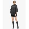 Cable Stitch Women’s Rib-Collar Tunic Sweater – Loose Fit Oversized Mock Neck 3/4 Sleeve Pullover Poncho Cover-up Top(Charcoal)