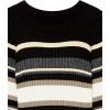 Cable Stitch Women’s Ribbed Bishop Sleeve Dress – Crewneck Long Sleeve Knee-Length Solid/Striped Bodycon Sweater Knit Dress(Multi-stripe)