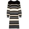 Cable Stitch Women’s Ribbed Bishop Sleeve Dress – Crewneck Long Sleeve Knee-Length Solid/Striped Bodycon Sweater Knit Dress(Multi-stripe)