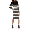 Cable Stitch Women’s Ribbed Bishop Sleeve Dress – Crewneck Long Sleeve Knee-Length Solid/Striped Bodycon Sweater Knit Dress(Multi-stripe)