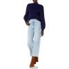 Cable Stitch Women’s Ribbed Blouson Sleeve Sweater – Boat Neck Long Sleeve Drop Shoulder Solid Color Pullover Knit Top(Navy)
