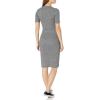 Cable Stitch Women’s Ribbed Short Sleeve Rib-Knit Dress – Striped/Solid Crewneck Bodycon Midi Dress(Marled Grey)