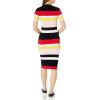 Cable Stitch Women’s Ribbed Short Sleeve Rib-Knit Dress – Striped/Solid Crewneck Bodycon Midi Dress(Multi-stripe)
