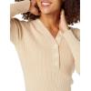 Cable Stitch Women’s Ribbed V-Neck Henley Sweater – Long Sleeve Pullover Basic Layering Top(Sand)