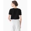 Cable Stitch Women’s Ripple Stitch Short Sleeve Sweater – Crewneck Pointelle Knit Cotton Pullover Top(Black)