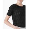 Cable Stitch Women’s Ripple Stitch Short Sleeve Sweater – Crewneck Pointelle Knit Cotton Pullover Top(Black)