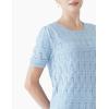 Cable Stitch Women’s Ripple Stitch Short Sleeve Sweater – Crewneck Pointelle Knit Cotton Pullover Top(Light Blue)
