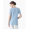 Cable Stitch Women’s Ripple Stitch Short Sleeve Sweater – Crewneck Pointelle Knit Cotton Pullover Top(Light Blue)
