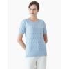 Cable Stitch Women’s Ripple Stitch Short Sleeve Sweater – Crewneck Pointelle Knit Cotton Pullover Top(Light Blue)