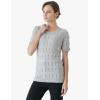 Cable Stitch Women’s Ripple Stitch Short Sleeve Sweater – Crewneck Pointelle Knit Cotton Pullover Top(Light Heather Grey)