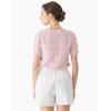 Cable Stitch Women’s Ripple Stitch Short Sleeve Sweater – Crewneck Pointelle Knit Cotton Pullover Top(Light Pink)