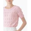 Cable Stitch Women’s Ripple Stitch Short Sleeve Sweater – Crewneck Pointelle Knit Cotton Pullover Top(Light Pink)