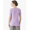 Cable Stitch Women’s Ripple Stitch Short Sleeve Sweater – Crewneck Pointelle Knit Cotton Pullover Top(Lilac)